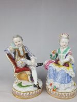 Meissen Pair Seated Man Reading and Woman With Yarn Winder. - Image 2