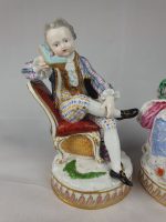 Meissen Pair Seated Man Reading and Woman With Yarn Winder. - Image 3