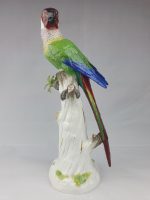 Meissen Parrot Green and Blue Plumage
