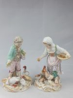 Meissen Girl Feeding Chickens and Boy Feeding Geese Blue Coats - Image 5