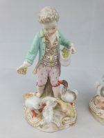Meissen Girl Feeding Chickens and Boy Feeding Geese Blue Coats - Image 7