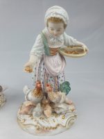 Meissen Girl Feeding Chickens and Boy Feeding Geese Blue Coats - Image 8