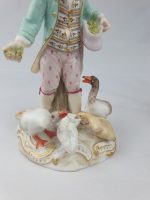Meissen Girl Feeding Chickens and Boy Feeding Geese Blue Coats - Image 9