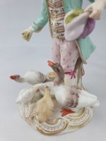 Meissen Girl Feeding Chickens and Boy Feeding Geese Blue Coats - Image 10