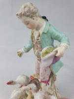 Meissen Girl Feeding Chickens and Boy Feeding Geese Blue Coats - Image 11