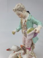 Meissen Girl Feeding Chickens and Boy Feeding Geese Blue Coats - Image 12