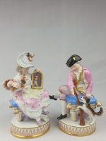 Meissen Pair Figures Boy and Girl with Gun Dog